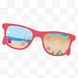 夏天沙滩装饰图片_夏季装饰手绘沙滩太阳镜元素
