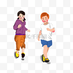 学生青春活力图片_卡通手绘正在跑步的男生女生