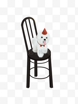 手绘可爱狗狗坐在椅子上元素