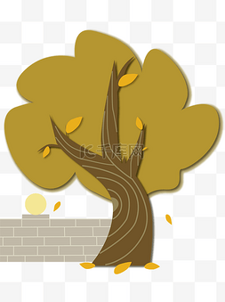 微立体墙图片_秋树植物卡通微立体元素秋季纸片