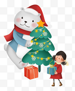 圣诞节商场图片_圣诞节圣诞树和小熊女孩