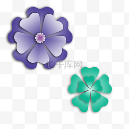 绿色剪纸花朵图片_紫色边框立体剪纸花