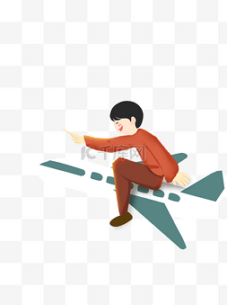 小插画飞机图片_乘着飞机的少年人物设计可商用元