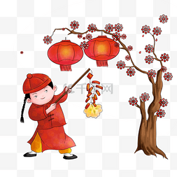 春节小孩放鞭炮图片_手绘鞭炮声声迎新年