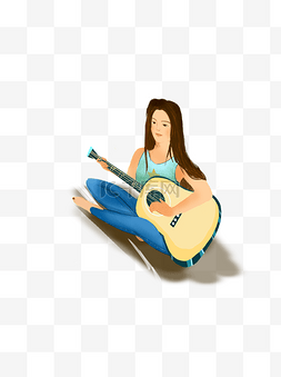 清新夏日弹吉他的女孩