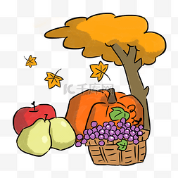秋季主题水果蔬菜手绘插画