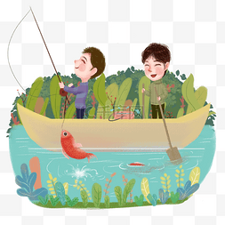 谷雨划船钓鱼的小孩
