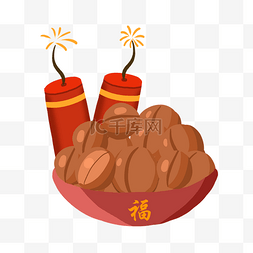 福图片_新年年货食物和爆竹插画