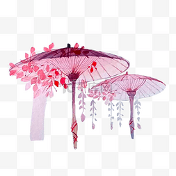 油纸伞粉色花蝶古典中国风美人PNG