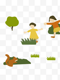 植物游玩儿童保护环境类人物系列