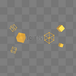 立体漂浮几何素材图片_C4D立体金色几何立方体漂浮装饰