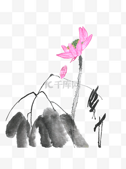 水墨植物中国风古风荷塘插画元素