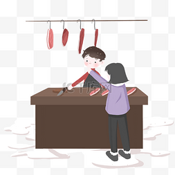 割肉图片_小年割年肉卡通插画