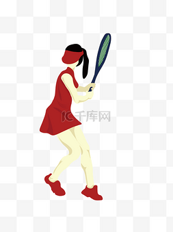卡通打网球的女孩运动人物设计