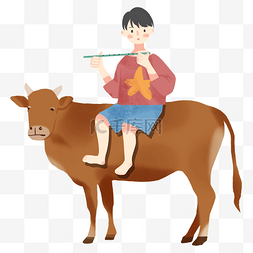 骑牛的男孩图片_ 骑着牛吹箫的男孩