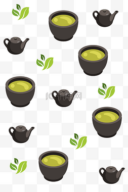 底纹茶叶图片_手绘茶壶饮料底纹插画