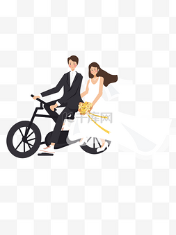 捧花的新娘图片_小清新骑着自行车的新郎新娘可商