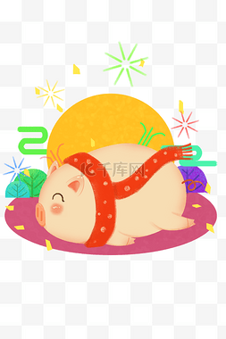卡通猪装饰图案图片_农历新年猪年卡通猪插画装饰装饰