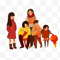 中国传统节日之春节团圆主题插画