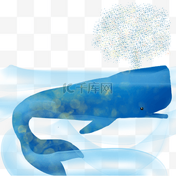 鲸鱼喷水花图片_水中的蓝色鱼儿