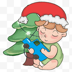 圣诞帽小朋友图片_圣诞节小孩带圣诞帽玩具手绘插画