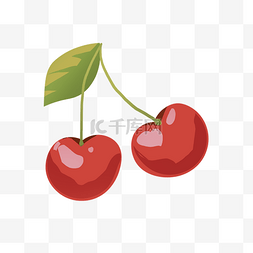 卡通装饰红色树叶图片_卡通可爱两颗小樱桃png