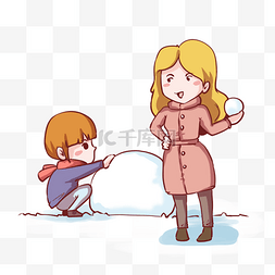 手绘寒假女孩开心玩雪球