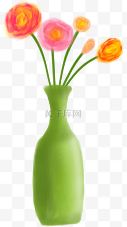 板绘绿色装饰花瓶