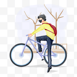 绿色手绘自行车图片_防雾霾骑自行车插画