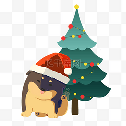 圣诞手绘黑色可爱小狗免抠素材