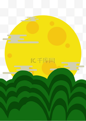 手绘插画夜下圆月PNG素材