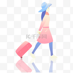 行李箱粉色图片_女孩拉着行李箱