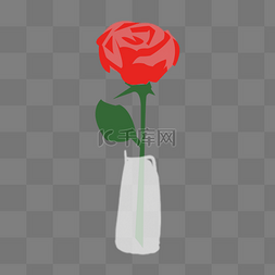 手绘透明白色花瓶玫瑰花
