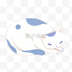 手绘卡通躺着的蓝色猫咪