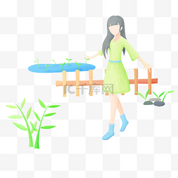 谷雨赏景踏青女孩插画