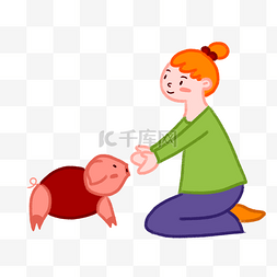 穿衣服的小猪图片_手绘卡通2019猪年少女和小猪