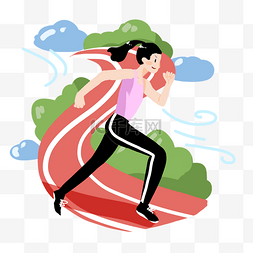 植物女孩插画素材图片_跑步运动的女孩插画