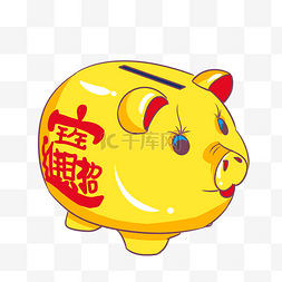 手绘小猪存钱罐插画