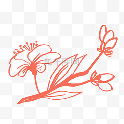 植物手绘粉色图片_矢量线描桃花花枝花瓣素材