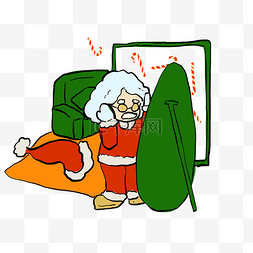 沙发免抠元素图片_圣诞节圣诞老人工作前准备手绘插