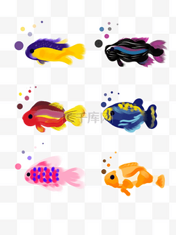 手绘彩色热带鱼动物