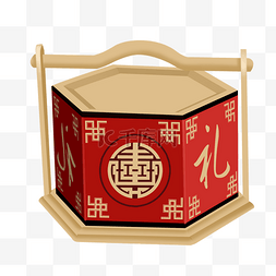 红色礼盒图标图片_六边形复古食盒PSD透明底