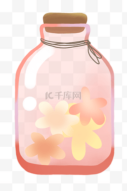 玻璃玻璃瓶图片_透明粉色漂流瓶插画