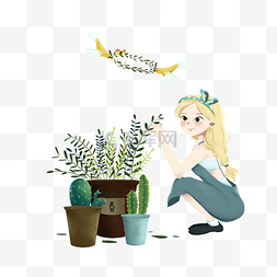 春分人物和植物插画
