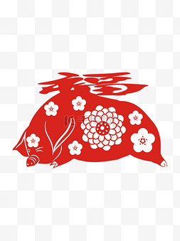 猪装饰图案图片_传统节日春节猪年福字可爱窗花猪