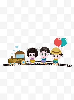 小朋友坐小火车去旅行可爱插画