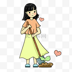 拿铲子图片_拿铲子的小女孩插画