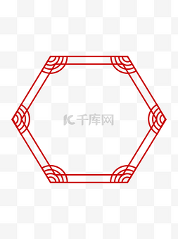 八边形红色中国风边框矢量商用元