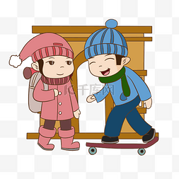 手绘滑冰场图片_手绘冬季旅游人物插画