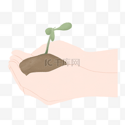 手绘人物植树节图片_拿着树苗的男孩的手